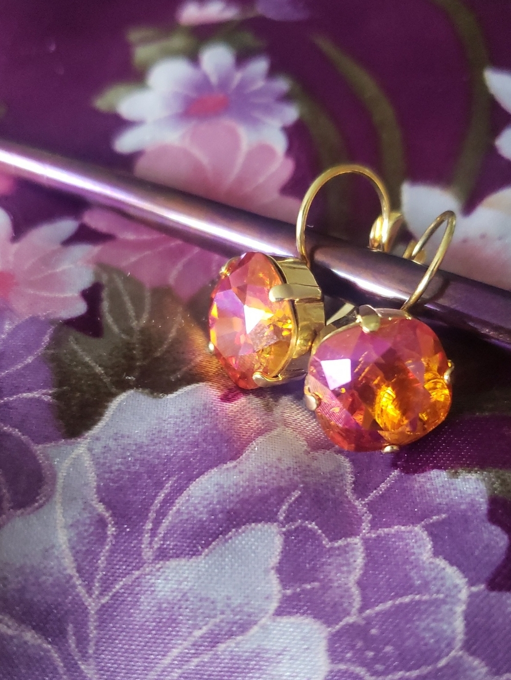 Beautiful Sunset Crystal & Goltdone Leverback Earrings Pictures Don't Do Justice